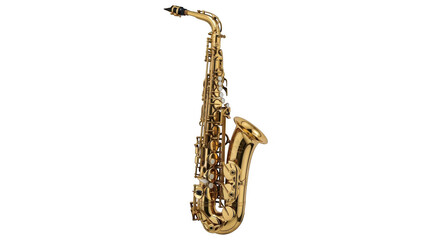 Naklejka premium Golden alto saxophone musical instrument on white background.