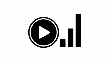 Simple black icon of a play button and statistics graph.