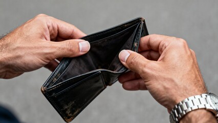 male hands opening empty wallet