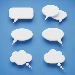 Collection of six white speech bubbles on a blue background