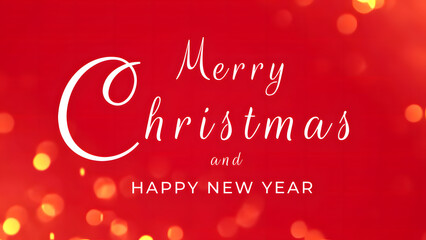 Elegant merry christmas and happy new year wishes on a festive red background with bokeh lights creating a warm holiday season atmosphere