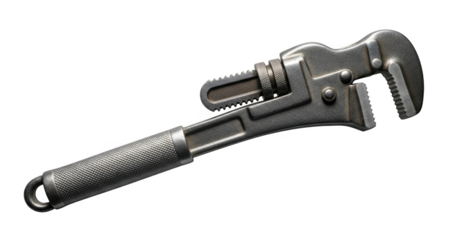 Heavy duty adjustable pipe wrench isolated on white background.