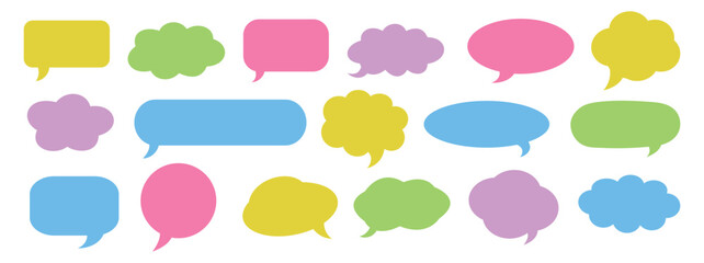 Set of doodle speech bubbles, stickers, text boxes icons. Colorful blank empty speech bubbles for text, chatting, message box. Vector