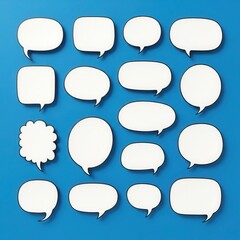 Fototapeta premium Collection of white speech bubbles on a blue background