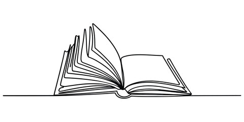 Continuous line drawing of an open book for education concepts