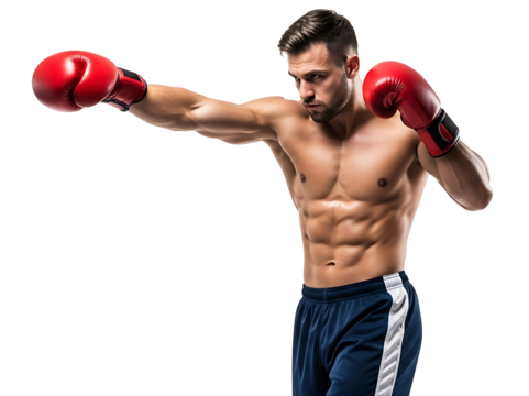 Boxer Fighting Punching Red Gloves Strong Muscular Training Athletic Fighter