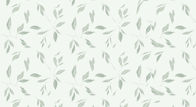 A subtle repeating pattern of light green leaves on a pale background.