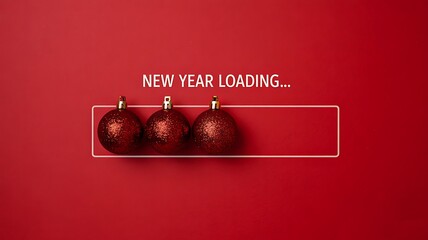 New Year loading progress bar with red Christmas ornaments on red background