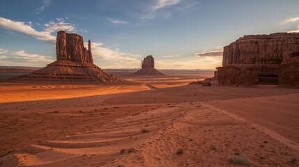 Monument Valley Landscape at Sunset Iconic Buttes and Vast Desert Scenery