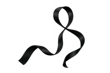 Black ribbon flowing and swirling in an elegant shape, symbolizing mourning, awareness, and remembrance. Transparent background