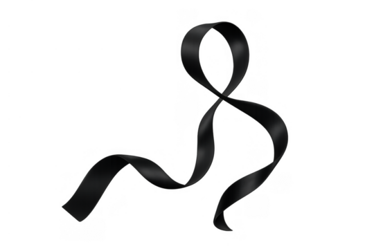 Black ribbon flowing and swirling in an elegant shape, symbolizing mourning, awareness, and remembrance. Transparent background - Powered by Adobe