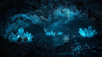 Glowing Crystals in a Mystical Cave A Journey into the Earth's Depths