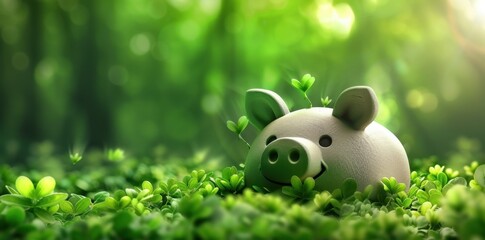 Piggy Bank in a Lush Green Environment