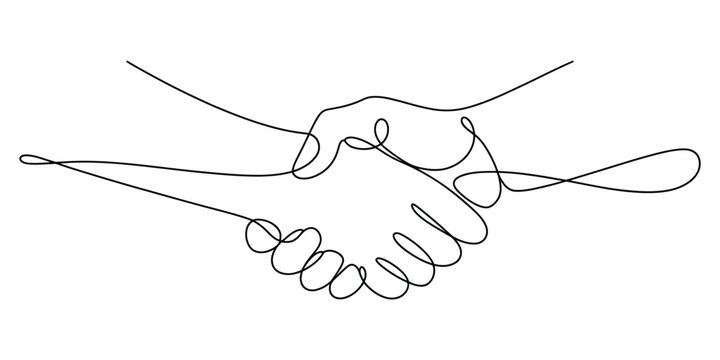 Continuous line art handshake symbolizing business deal, trust, success