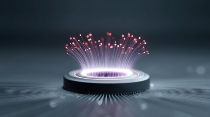 Futuristic Device with Radiating Light Particles and Fiber Optic Elements, Concept of Advanced Technology and Innovation in a Dark Environment, Digital Art Creation