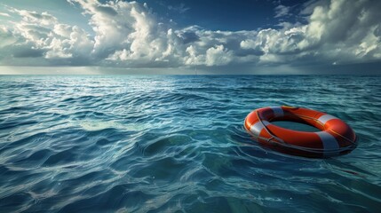 Lifebuoy Floating on a Calm Ocean