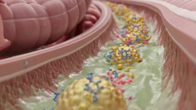 Detailed 3D Animation of Fat Digestion and Micelle Formation in the Small Intestine.