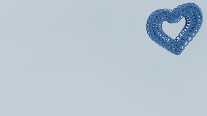 A delicate heart shape made of blue wool with blue wool wires on a light blue background. The wires form a hollow heart, creating a dreamy, abstract, and romantic visual small element upper left rota2