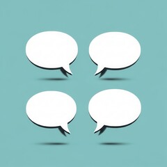 Four blank white speech bubbles on a teal background