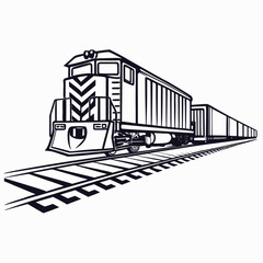 Modern train with cargo cars on the tracks isolated on