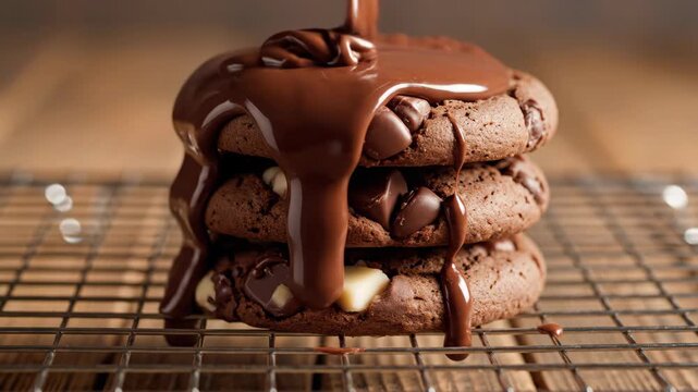 Chocolate cookies with melted chocolate.