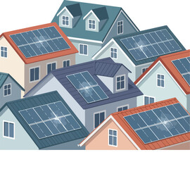 Fototapeta premium Rooftop Solar Panels on Residential Homes in a Community for Renewable Energy Concept
