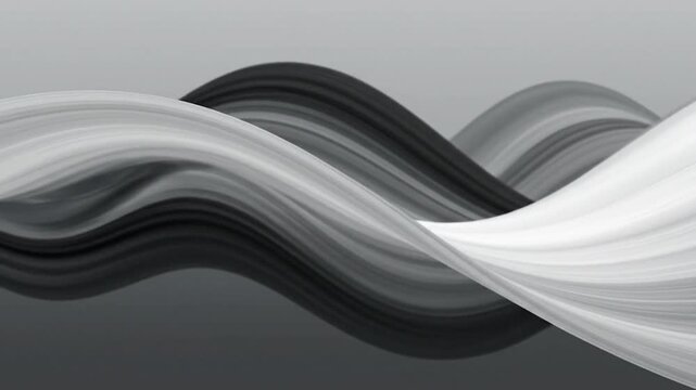 Abstract monochrome rendering featuring flowing, layered waves of varying shades of gray