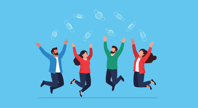 A group of diverse people are joyfully celebrating as they toss graduation caps into the air, signifying the successful completion of their academic journeys.