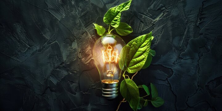 Green Energy Concept: Lightbulb and Leaves - Powered by Adobe