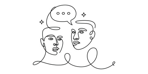 Abstract continuous line art of two people having a discussion.