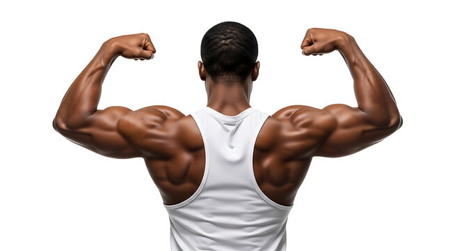 Muscular Man Back Biceps Flexing Bodybuilding Fitness Strength Exercise Training