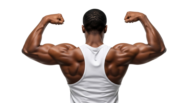 Muscular Man Back Biceps Flexing Bodybuilding Fitness Strength Exercise Training