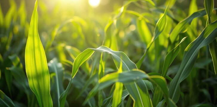 Green Leaves in a Sunlit Field