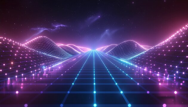 未来へ続くネオンライトの光の道