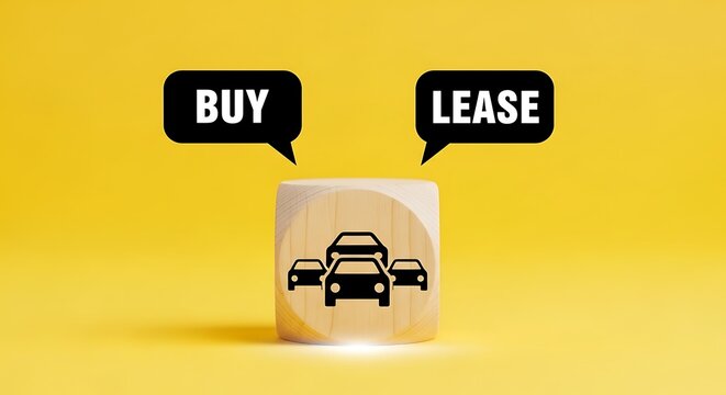 Should you buy or lease a car? car buying decision on yellow background
