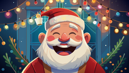 Illustration of santa claus with christmas lights above