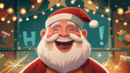 Cartoon santa claus laughing with christmas decorations