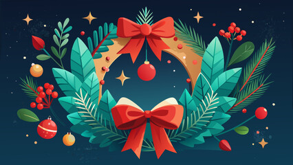 Festive christmas wreath with bows and ornaments design