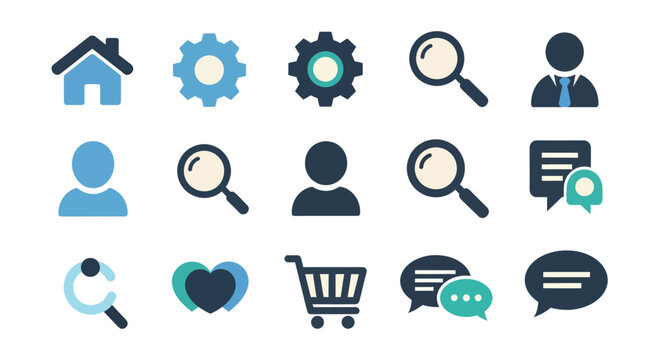 Assorted business symbols representing various functions displayed against a white backdrop, conveying a sense of modernity and efficiency.