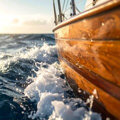 Sailing boat bow in the ocean waves
