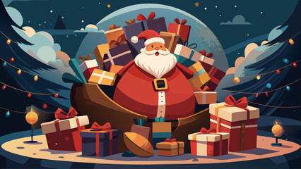 Santa claus with a bag full of gifts in winter scene
