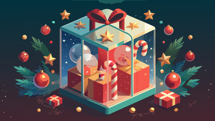 Isometric christmas scene with gifts and decorations