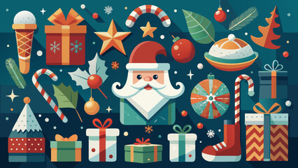 Assorted christmas themed objects on a blue background