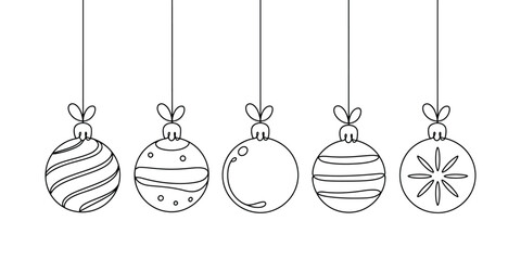 Black and white outline christmas tree baubles hanging decor