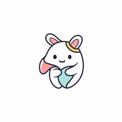 Cute Cartoon Bunny Holding a Blue Heart Illustration.