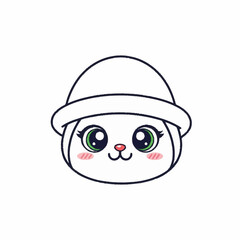 Cute cartoon bunny face wearing a hat with adorable expression.