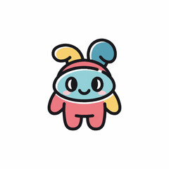 Cute cartoon bunny character with colorful ears and a friendly expression.