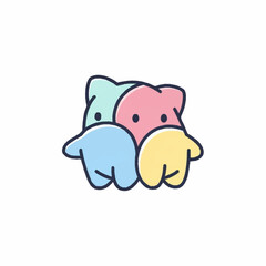 Four colorful abstract animal-like shapes intertwined in a playful design.