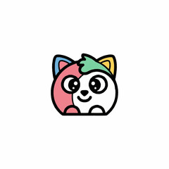 Cute cartoon cat character with colorful patches and big eyes.