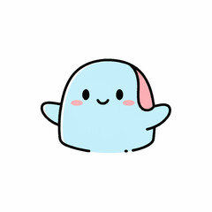 Cute Blue Blob Character Smiling Adorable Cartoon Illustration.
